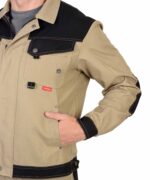 Костюм летний СИРИУС-ВЕСТ-ВОРК куртка кор., п/к бежевый с черным, 275 г/м2, 65%ПЭ, 35%ХБ