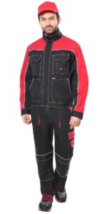 Костюм СИРИУС-АГАТ куртка, п/к черный с красным, ВО отделка, 260 г/м2, 65%ПЭ, 35%ХБ