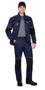 Костюм СИРИУС-АРКТИК куртка, брюки, синий с черным, мех. стрейч 260 г/м2, 65% ПЭ, 35% ХБ