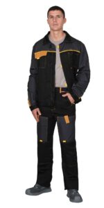 Костюм СИРИУС-ФАВОРИТ куртка, брюки, черный с темно-серым, 210 г/м2, 65% ПЭ, 35% ХБ