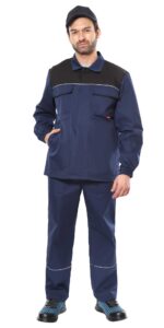 Костюм СИРИУС-МАСТЕР куртка длинная, брюки, синий с черным, 245 г/м2, 65%ПЭ, 35%ХБ