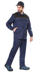 Костюм СИРИУС-МАСТЕР куртка длинная, брюки, синий с черным, 245 г/м2, 65%ПЭ, 35%ХБ