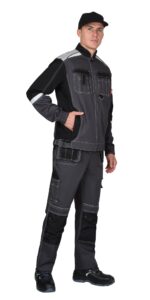 Костюм СИРИУС-МЕГА-ПРЕСТИЖ-Л куртка, п/к, темно-серый с черным, 245 г/м2, 65% ПЭ, 35% ХБ