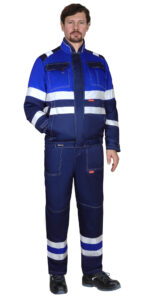 Костюм СИРИУС-НАВИГАТОР-2 куртка, брюки, синий с васильковым и СОП, 215 г/м2, 65%ПЭ, 35%ХБ