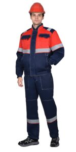 Костюм СИРИУС-НАВИГАТОР куртка, брюки, синий с красным и СОП, 245 г/м2, 65% ПЭ, 35% ХБ