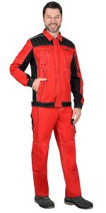 Костюм СИРИУС-ПРЕСТИЖ куртка, брюки, красный с черным, 245 г/м2, 65%ПЭ, 35%ХБ