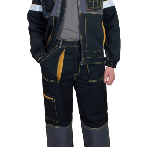 Костюм СИРИУС-РОДОС куртка, брюки, черный с темно-серым, 255 г/м2, 65% ПЭ, 35% ХБ