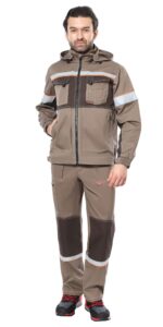 Костюм СИРИУС-РОДОС куртка, п/к, светло-коричневый с тёмно-коричневым, 245 г/м2, 65%ПЭ, 35%ХБ