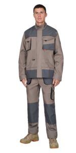 Костюм СИРИУС-СПБ куртка, брюки, песочный с серо-зеленым, 260 г/м2, 80% ПЭ, 20% ХБ
