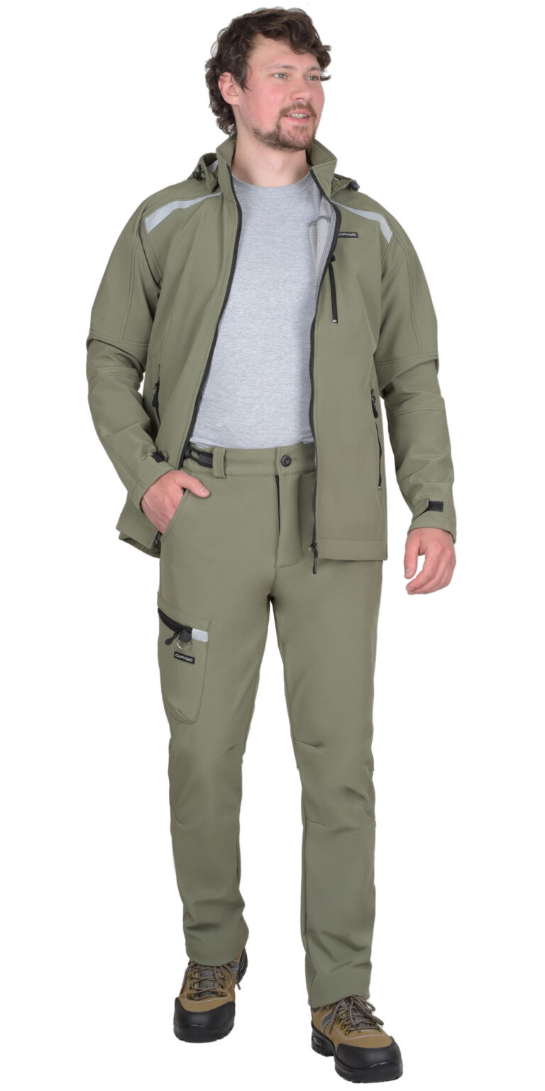 Костюм СИРИУС-СПЕЙС куртка, брюки, софтшелл олива, 325 г/м2, 94%ПЭ, 6%СП