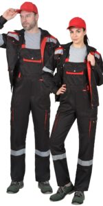 Костюм СИРИУС-ТИТАН куртка, п/к, черный с красным с СОП, 215 г/м2, 80%ПЭ, 20%ХБ