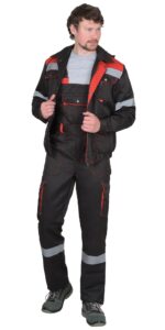 Костюм СИРИУС-ТИТАН куртка, п/к, черный с красным с СОП, 215 г/м2, 80%ПЭ, 20%ХБ