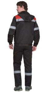 Костюм СИРИУС-ТИТАН куртка, п/к, черный с красным с СОП, 215 г/м2, 80%ПЭ, 20%ХБ
