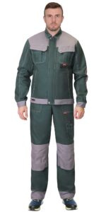 Костюм СИРИУС-ВЕСТ-ВОРК куртка, п/к зеленый со ср.серым, 280 г/м2, 65%ПЭ, 35%ХБ