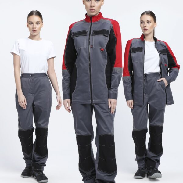 Костюм женский Вектрон-1 (тк.Смесовая,240) брюки, серый/красный/черный