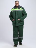 Костюм зимний на пуговицах Квайл-1 СОП (тк.Смесовая,210) брюки, т.зеленый/лимонный