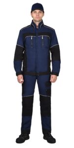 Куртка СИРИУС-АРКТИК синяя с черным, мех. стрейч 260 г/м2, 65% ПЭ, 35% ХБ