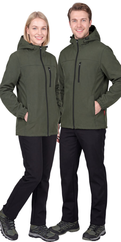Куртка СИРИУС-АЗОВ с капюшоном хаки, софтшелл, 350 г/м2