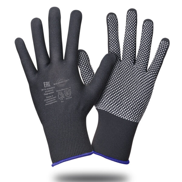 Перчатки НейпМикро-Ч Safeprotect® (нейлон+ПВХ-микроточка, черный)