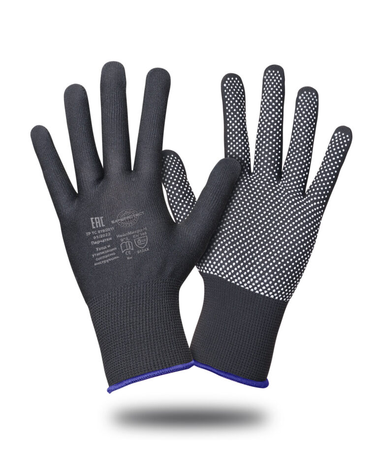 Перчатки НейпМикро-Ч Safeprotect® (нейлон+ПВХ-микроточка, черный)